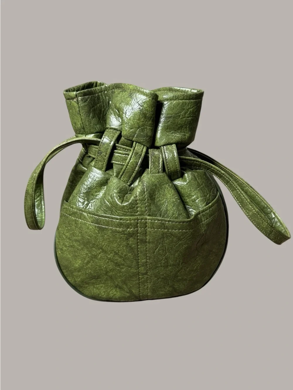 Olive Green Drawstring Bucket Bag